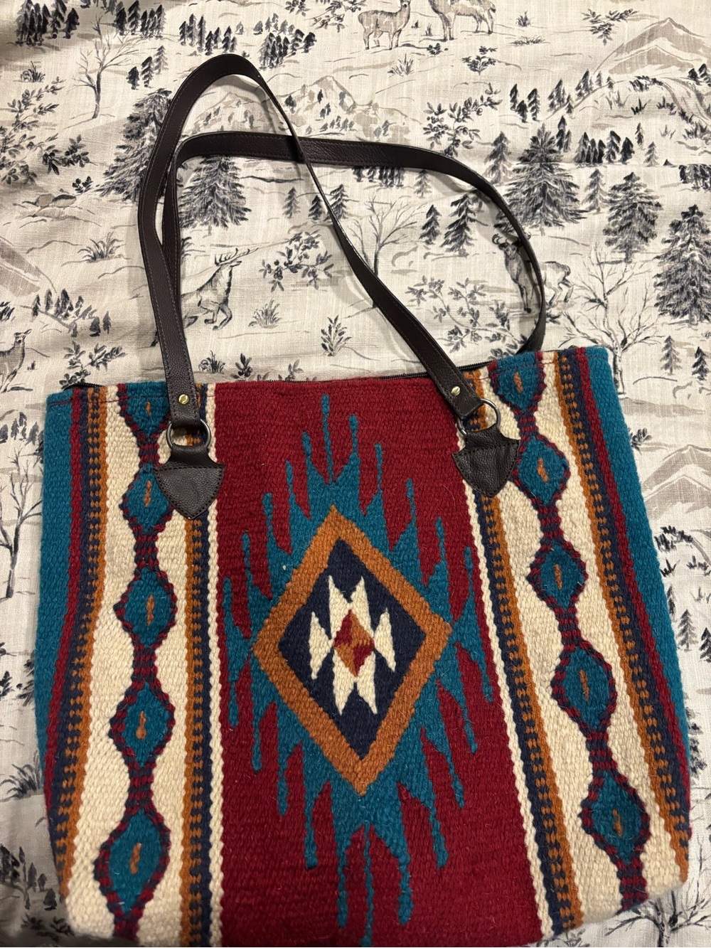 Southwestern Woven Shoulder Bag in Red, Teal and Tan